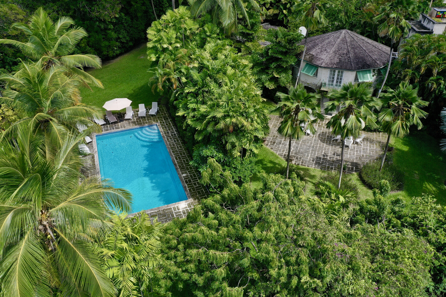 Sandy Lane Evergreen drone pool exterior