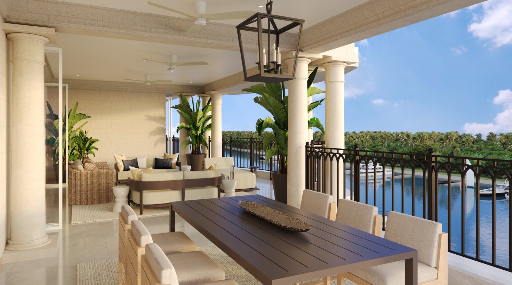 Speightstown Pendry Residences Barbados patio marina view